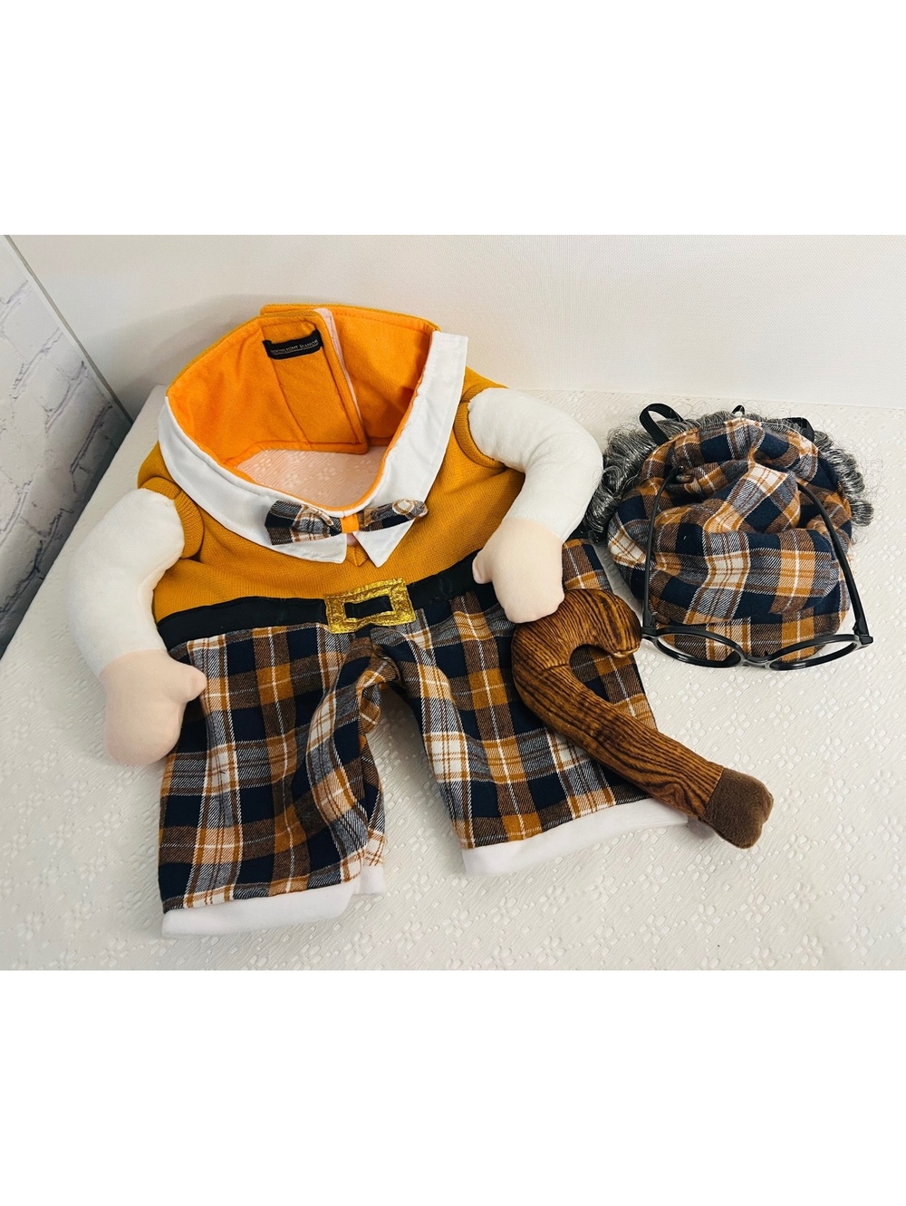 Moonlight Manor Old man grandpa dog Halloween costume Large cane glasses plaid